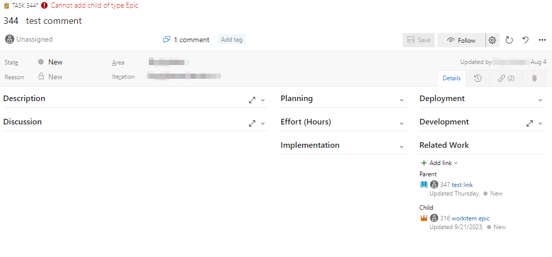 Canarys Workitem Link Validate